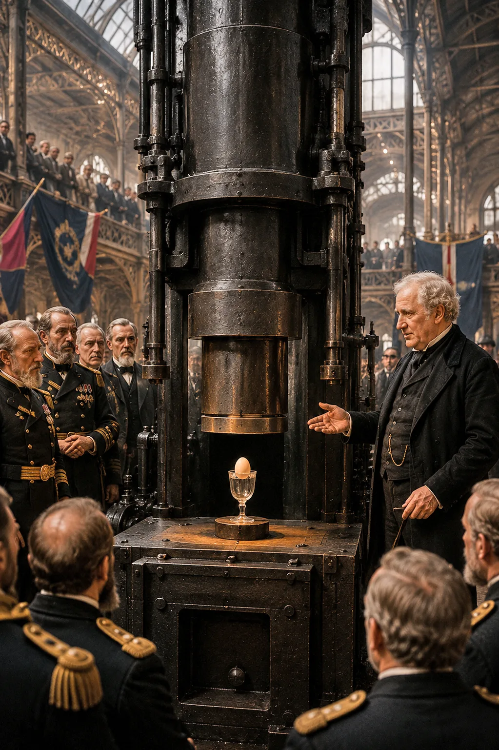 James Nasmyth demonstrating the precision of the steam hammer by cracking an egg without breaking the glass