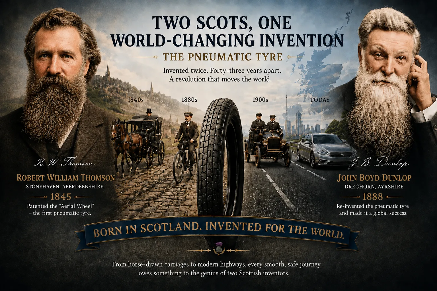 Robert William Thomson and John Boyd Dunlop pioneers of the pneumatic tyre invention