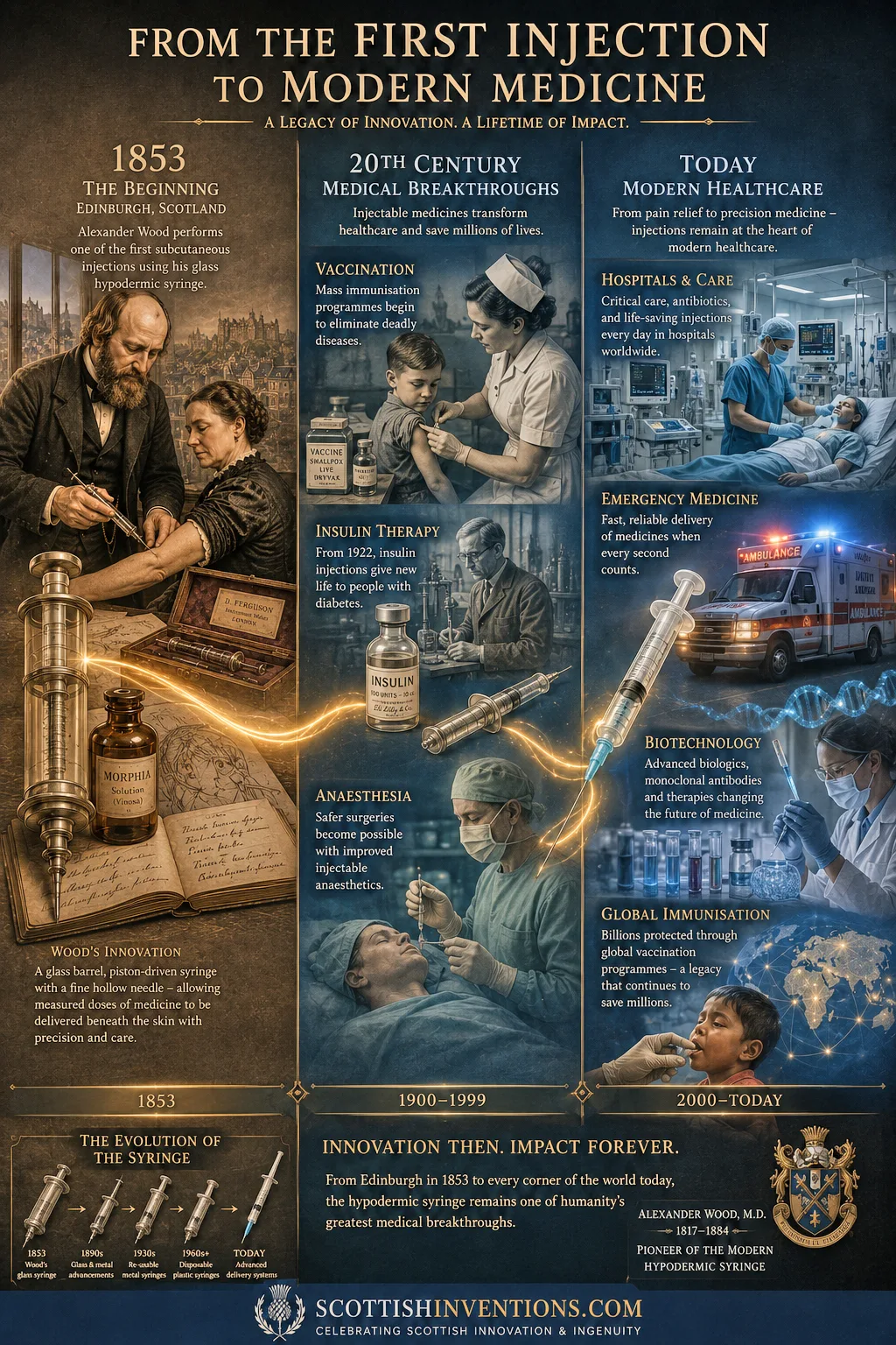 The evolution of the hypodermic syringe from Alexander Wood's invention to modern healthcare