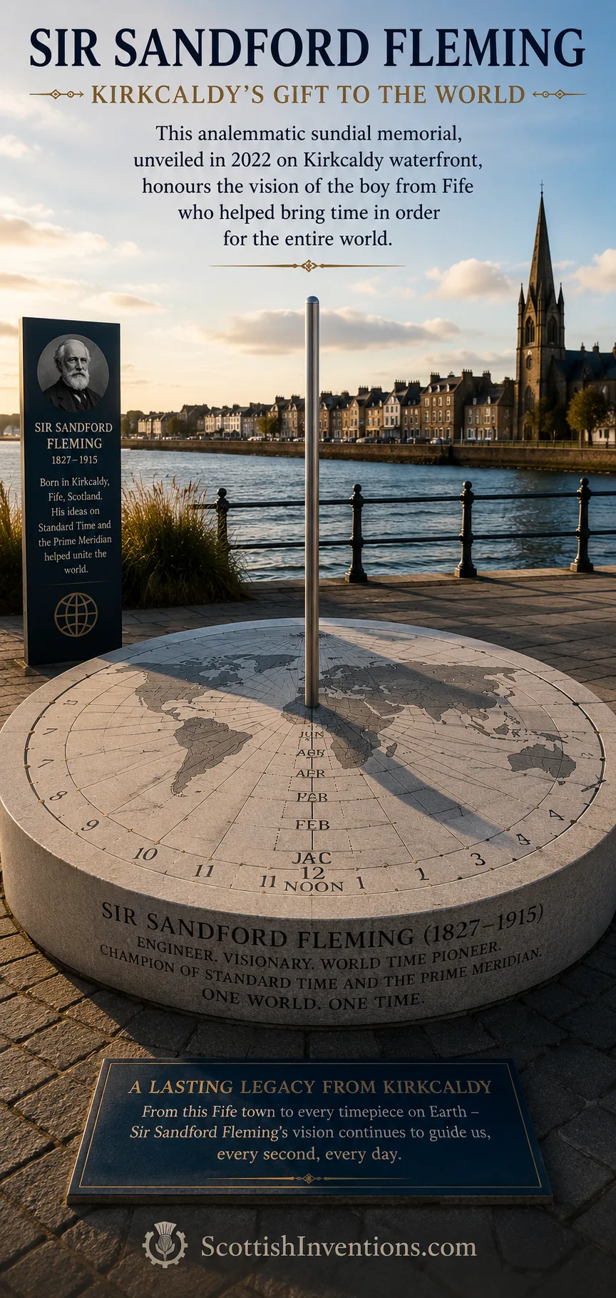 Sandford Fleming memorial sundial on the Kirkcaldy waterfront in Fife, Scotland.