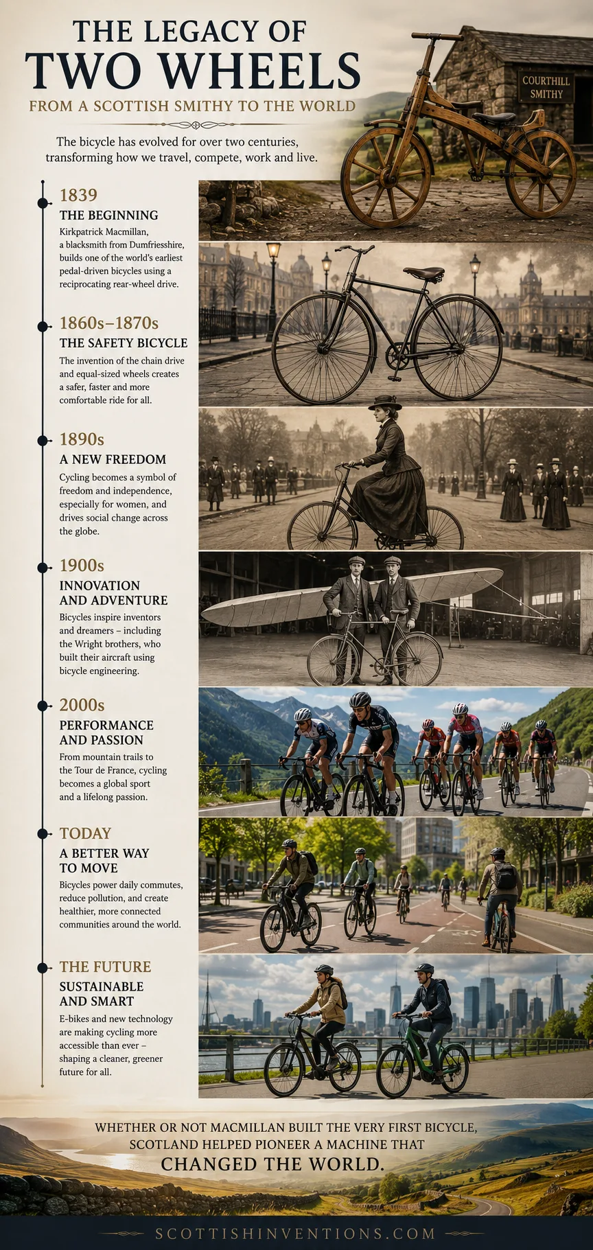 Evolution of the bicycle from early Scottish designs to modern cycling