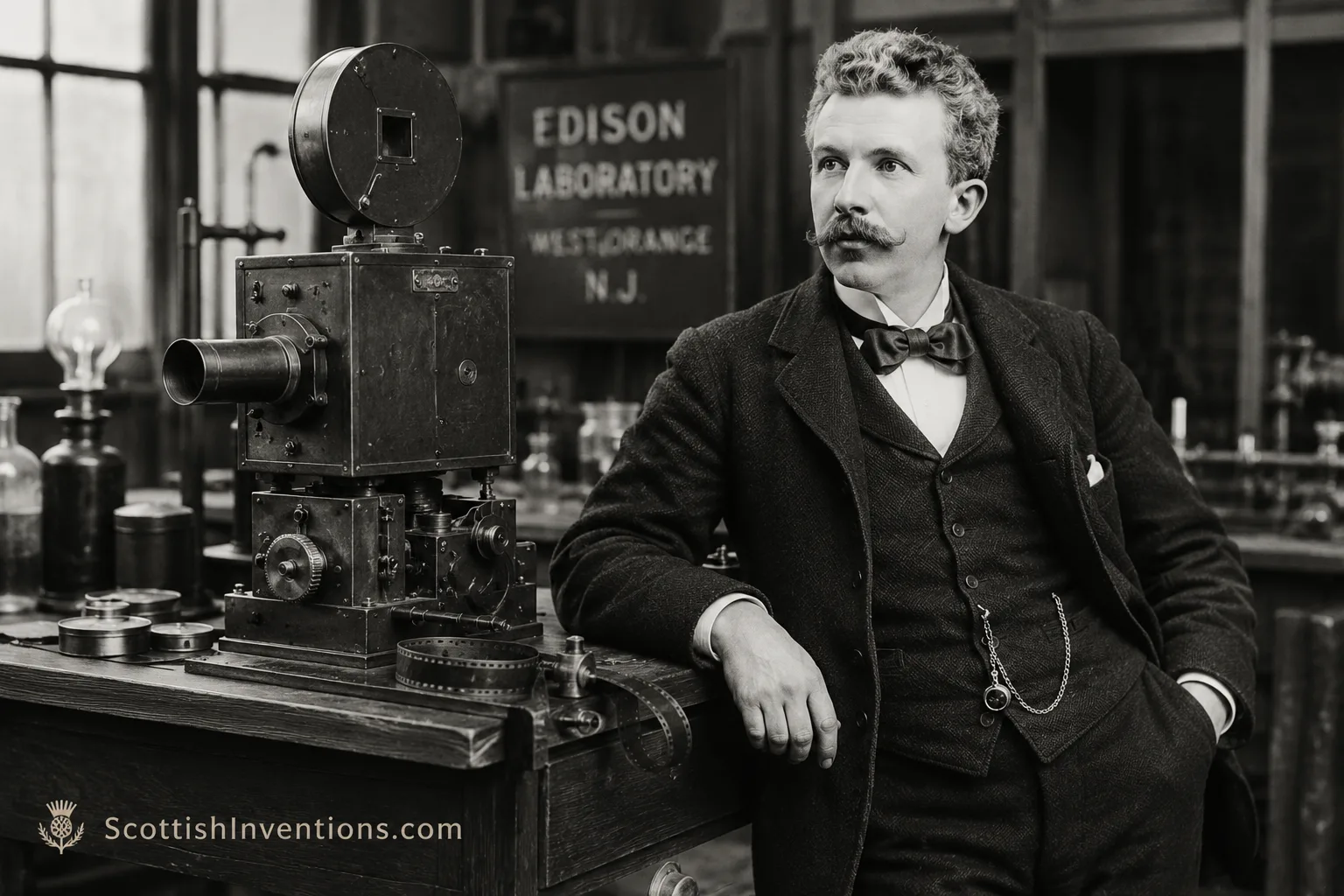 William Kennedy Laurie Dickson, Scottish pioneer of motion picture technology and inventor of the Kinetograph camera.