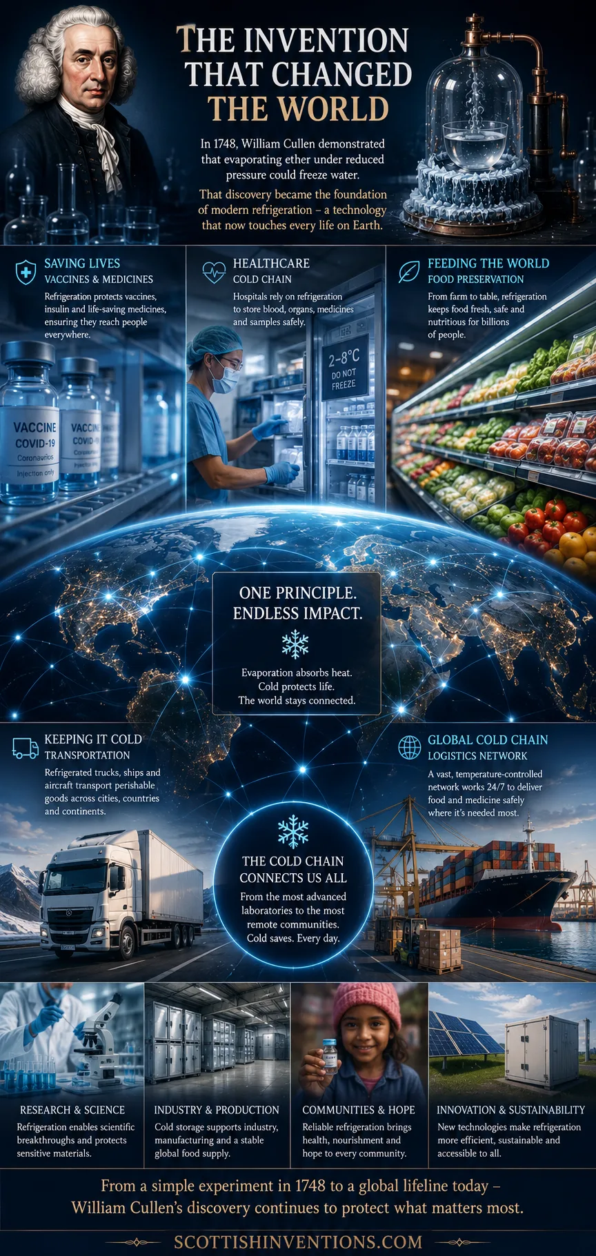 Modern refrigeration technology supporting food safety vaccines and global cold chain systems