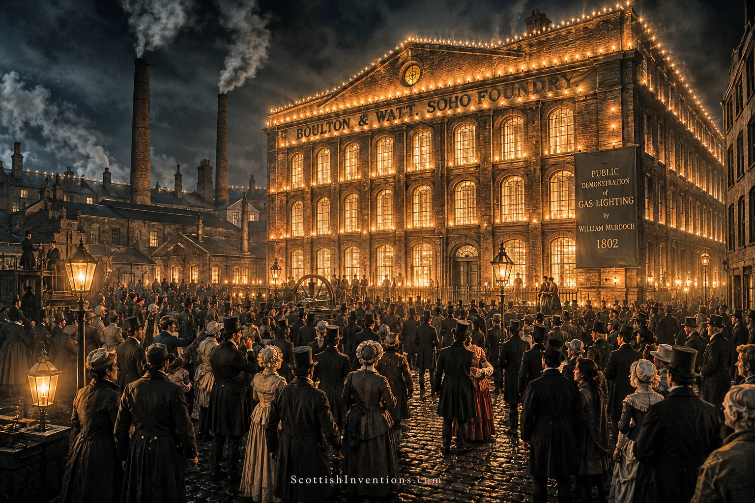 William Murdoch's spectacular 1802 public gas lighting demonstration at the Soho Foundry