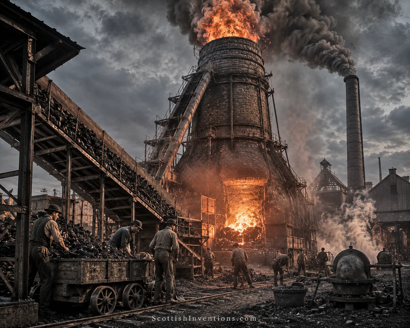 James Beaumont Neilson and the Hot Blast Process Victorian blast furnaces using the Hot Blast Process in Scotland during the Industrial Revolution