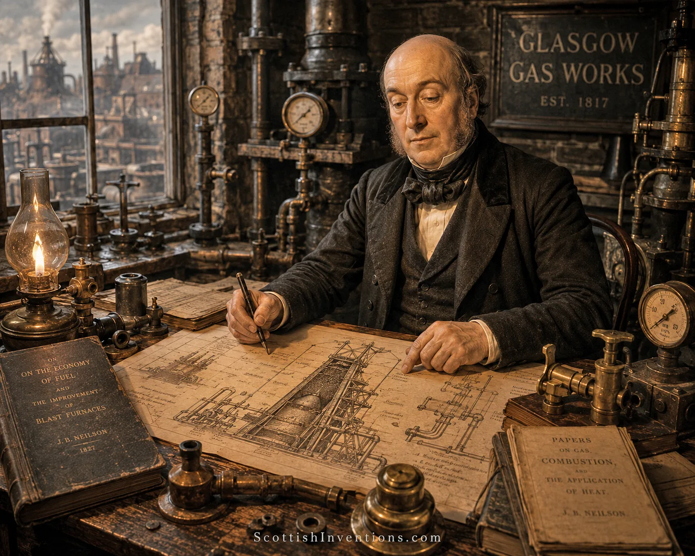James Beaumont Neilson at the Glasgow Gas Works James Beaumont Neilson Scottish engineer and inventor of the Hot Blast Process