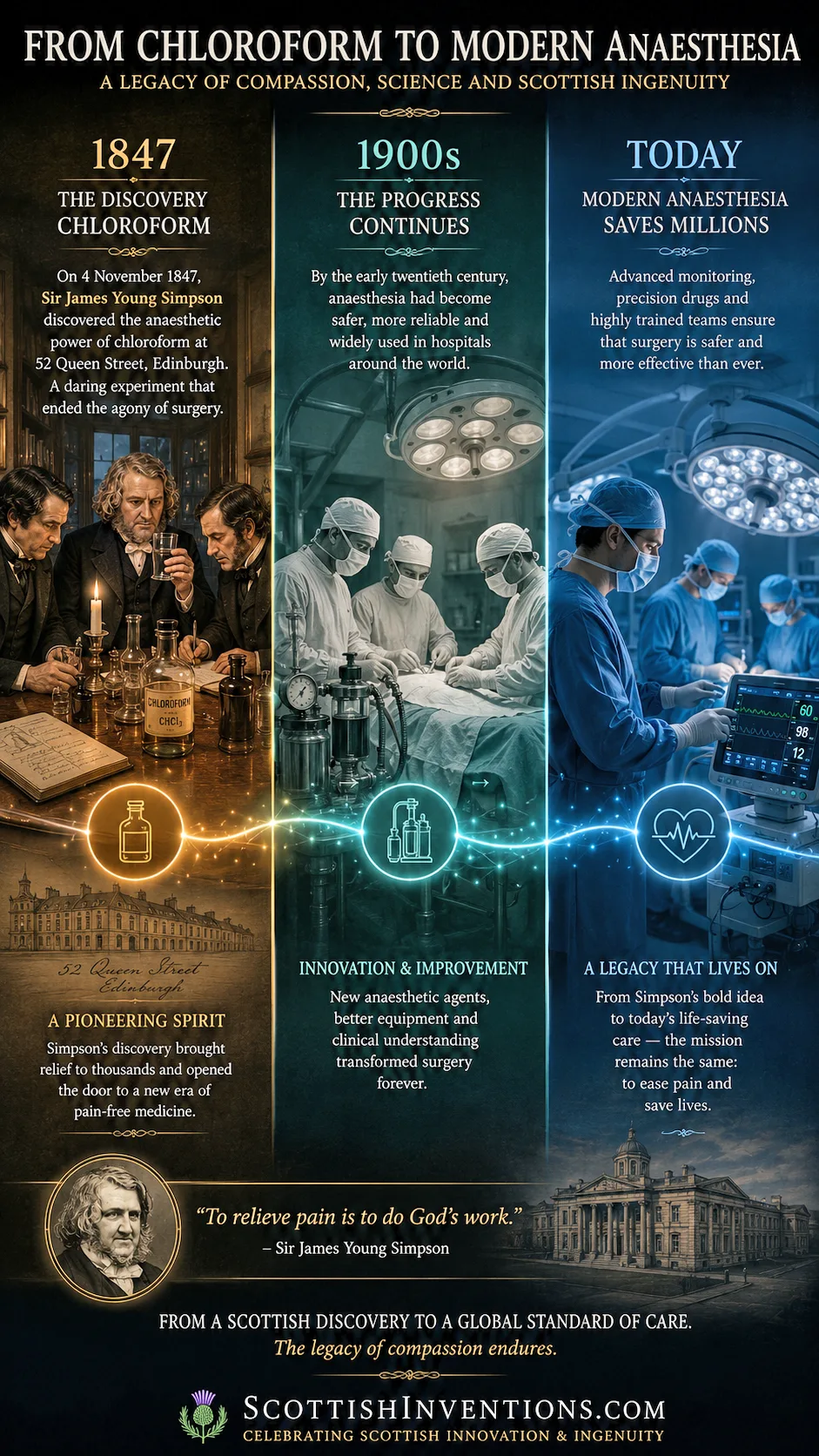 Modern anaesthesia tracing its origins to Sir James Young Simpson's discovery of chloroform
