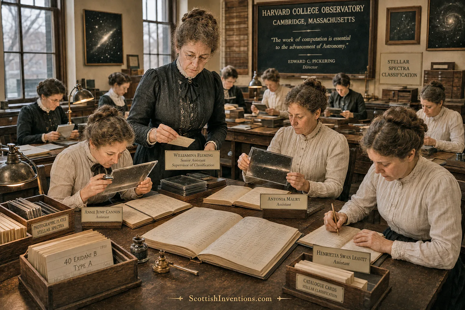 The Harvard Computers, the team of women astronomers including Williamina Fleming who classified tens of thousands of stellar spectra in the late 19th and early 20th centuries.