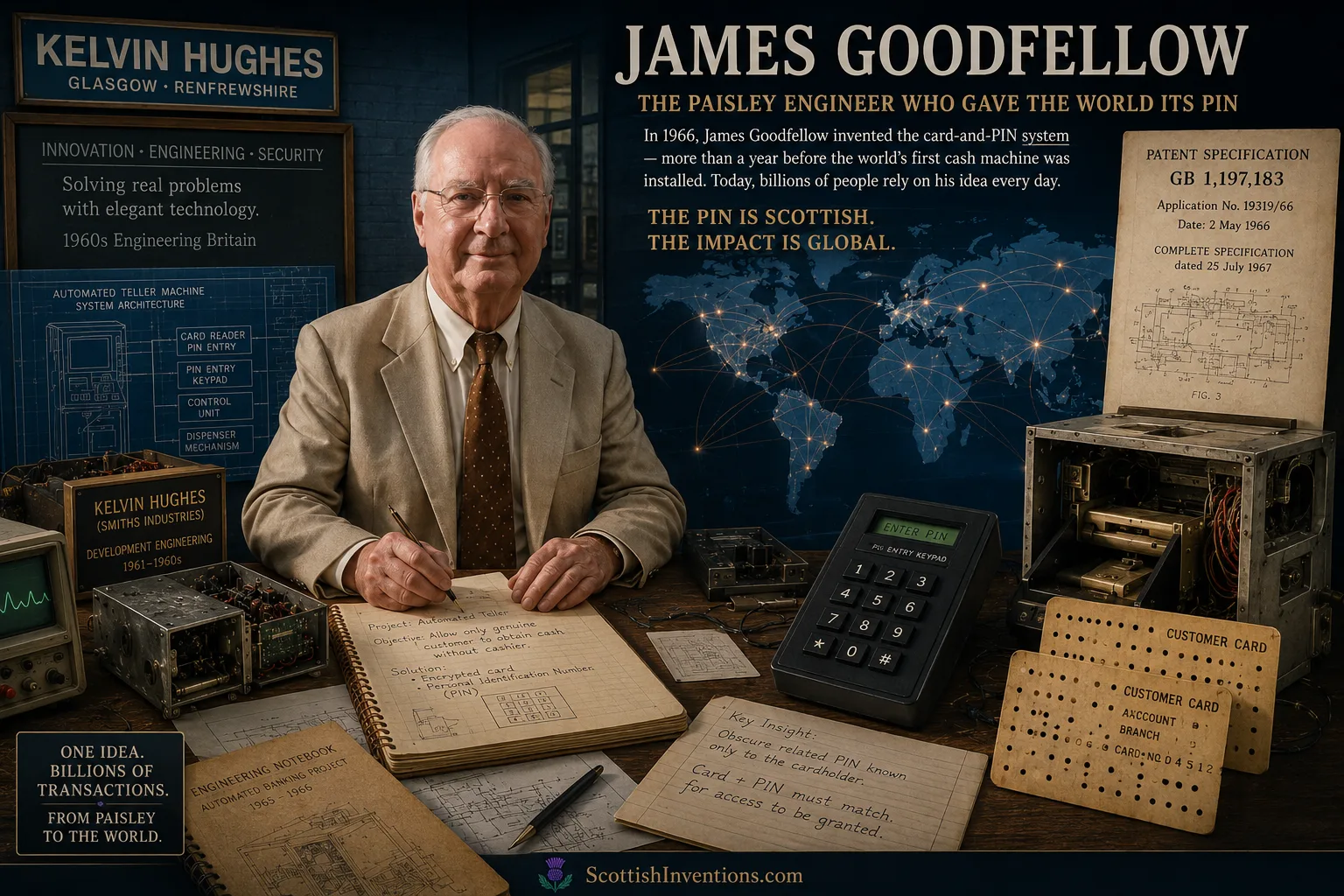 James Goodfellow inventor of the card and PIN system used by ATMs worldwide