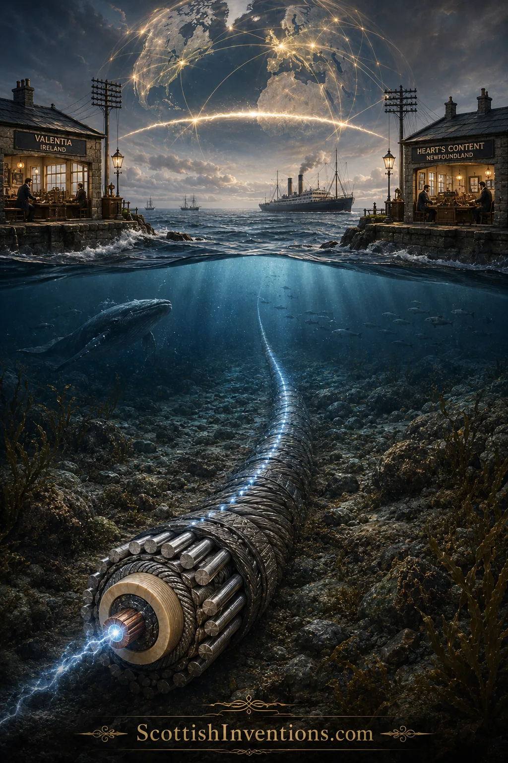 Atlantic Submarine Cable — Newall's Wire Rope Technology Armoured submarine telegraph cable developed using Robert Stirling Newall's wire rope technology.
