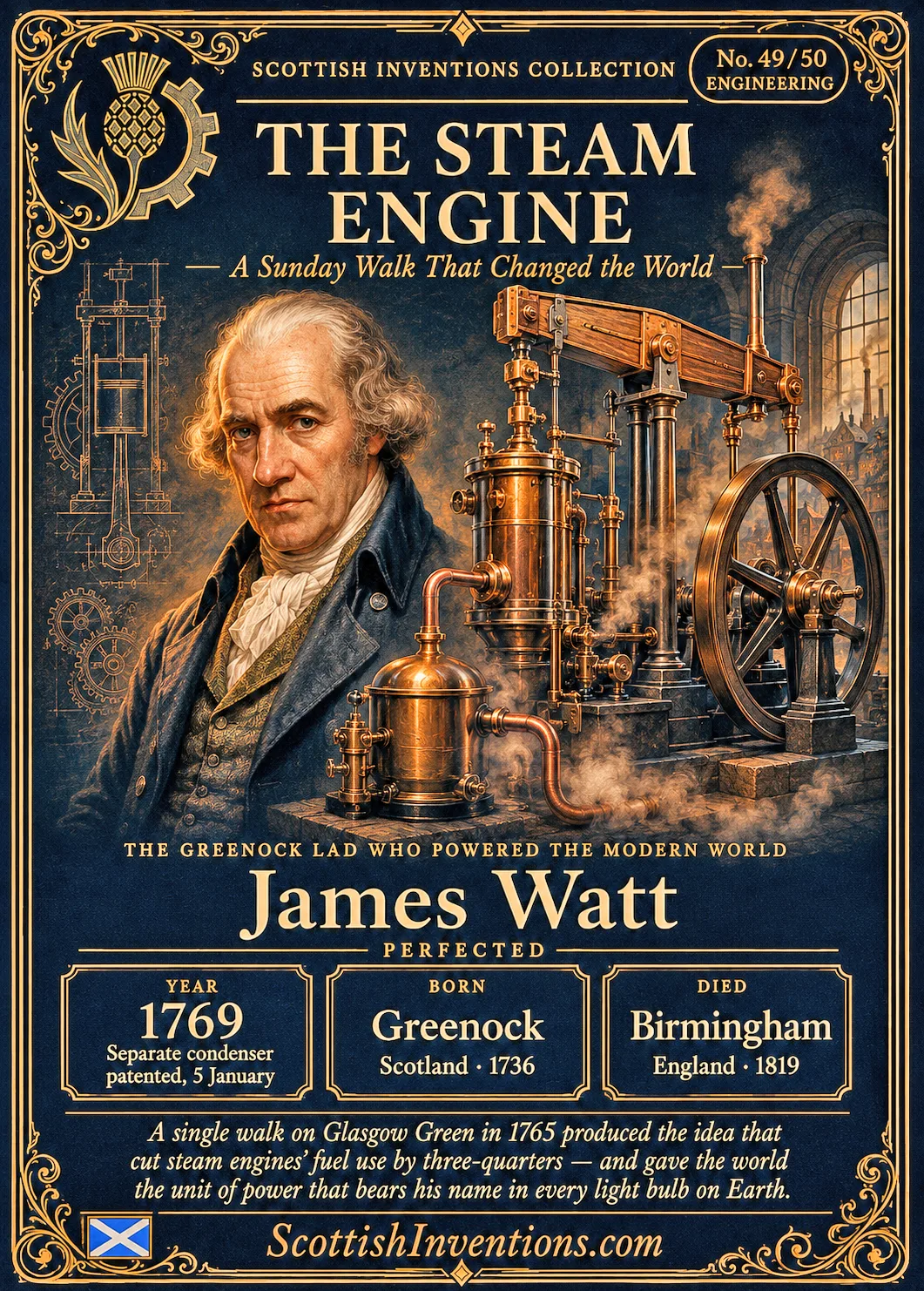 Steam Engine (Separate Condenser) collectible card — Scottish inventions Collection