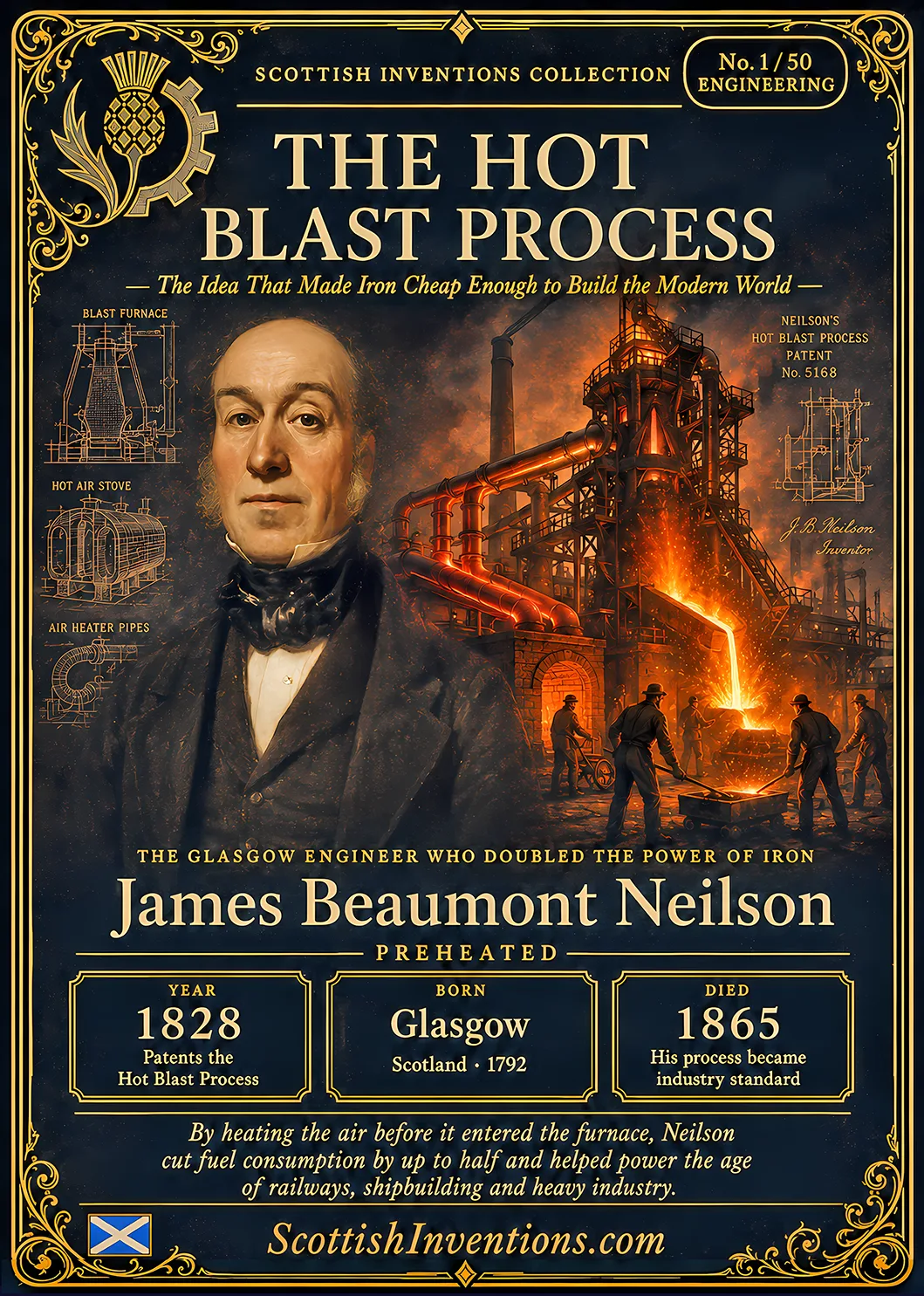 Hot Blast Process collectible card — Scottish inventions Collection