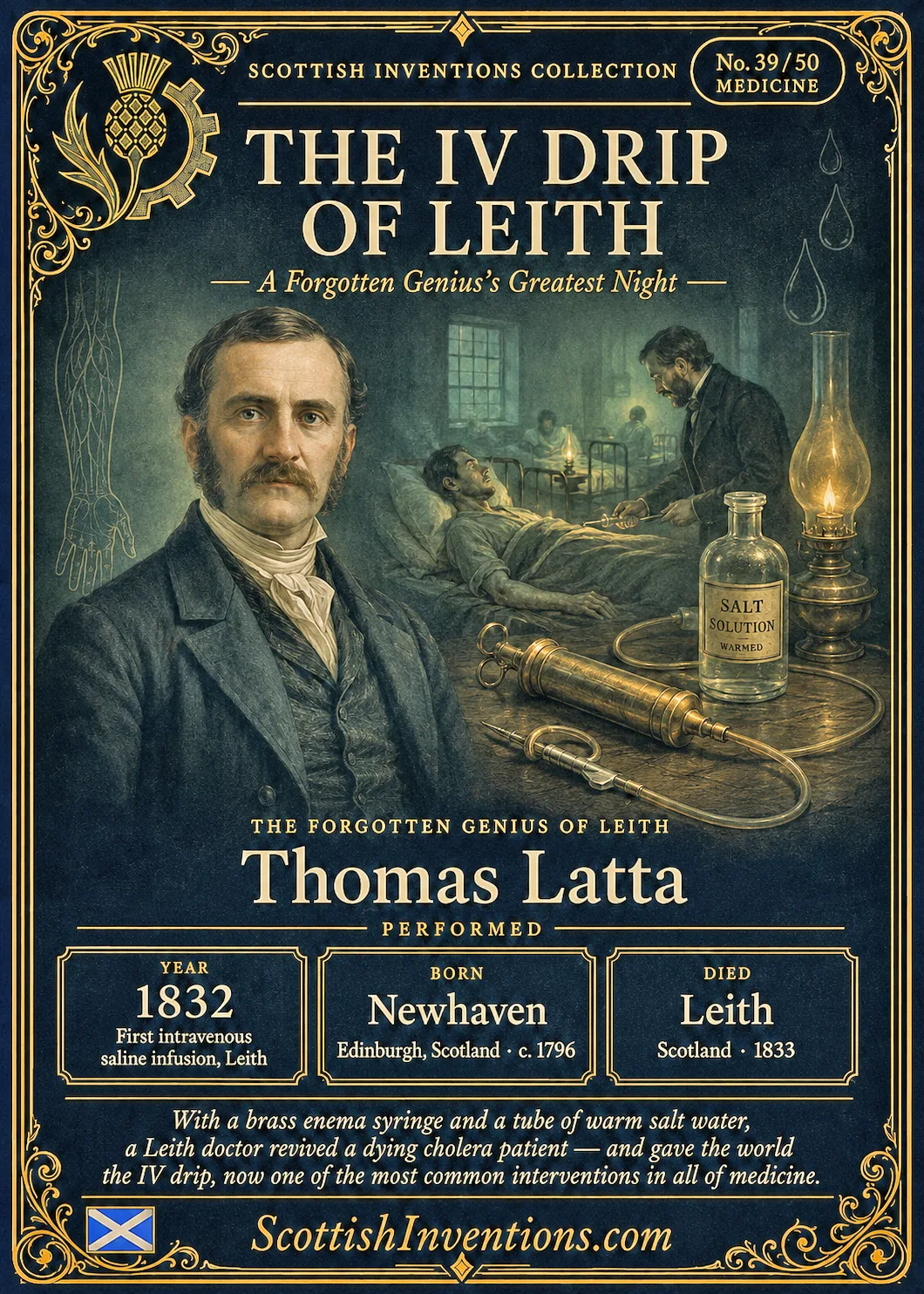 Saline Drips (IV Therapy) collectible card — Scottish inventions Collection