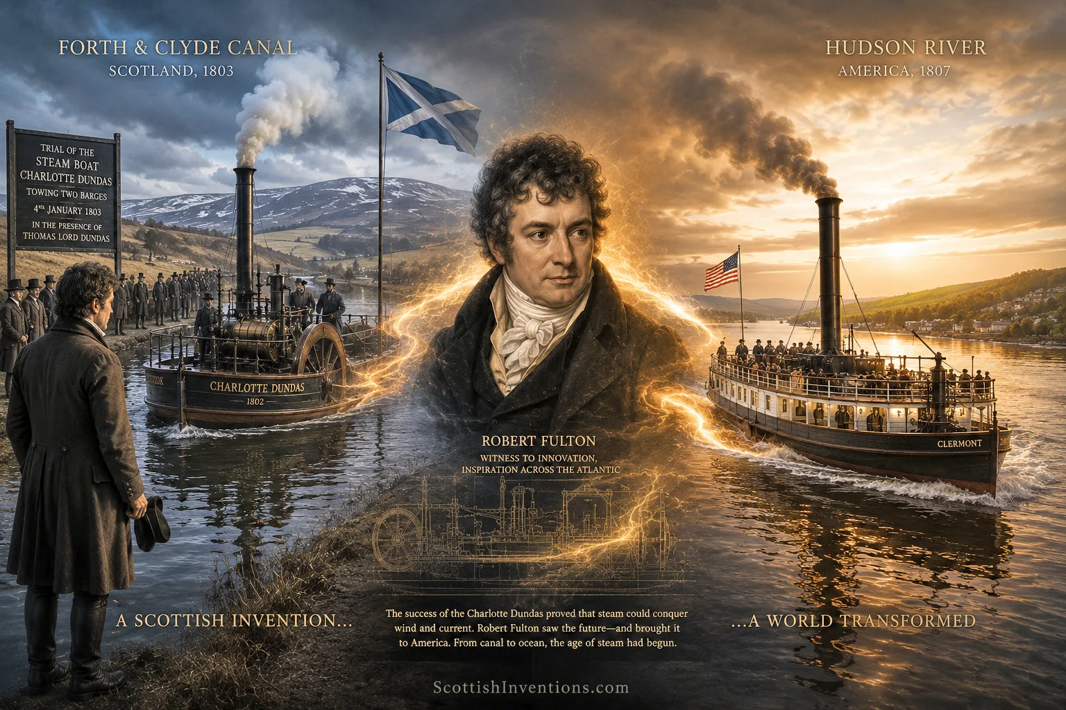 How William Symington's Charlotte Dundas influenced Robert Fulton and the development of commercial steamboats