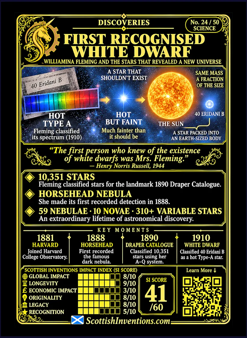 White Dwarf Stars collectible card back showing 40 Eridani B, Fleming’s contribution and key moments