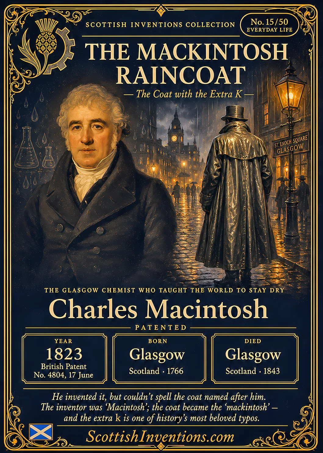 Mackintosh Raincoat collectible card — Scottish Inventions Collection