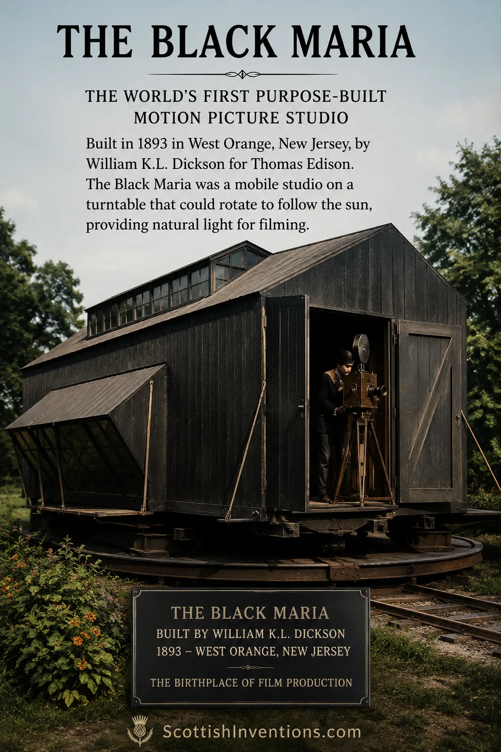 The Black Maria, the world's first purpose-built motion picture studio designed for filming with the Kinetograph camera.
