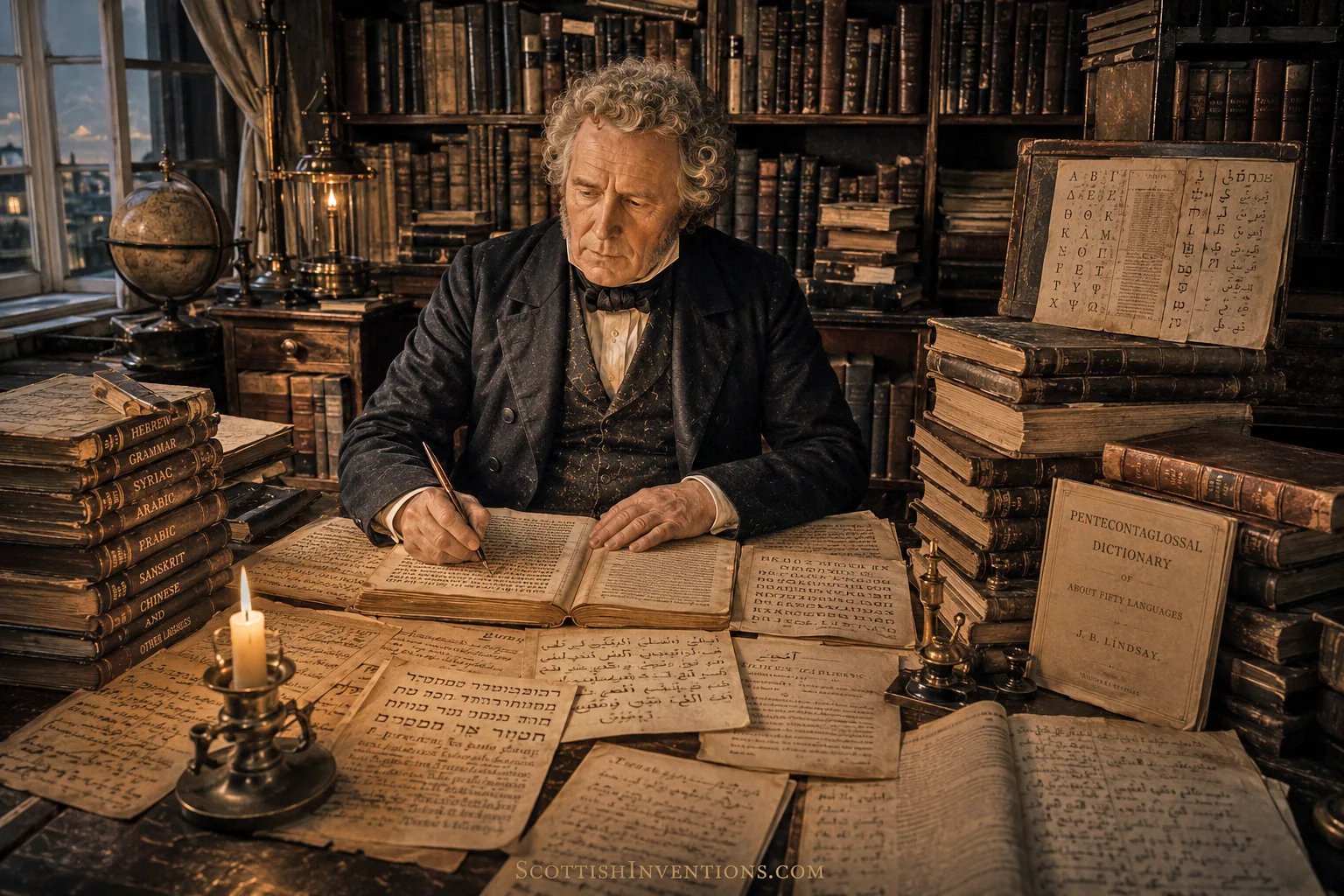 James Bowman Lindsay working on his dictionary of fifty languages