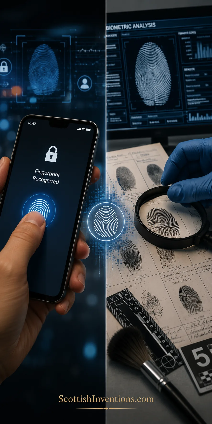 Modern fingerprint biometrics used in smartphones digital security and forensic investigations