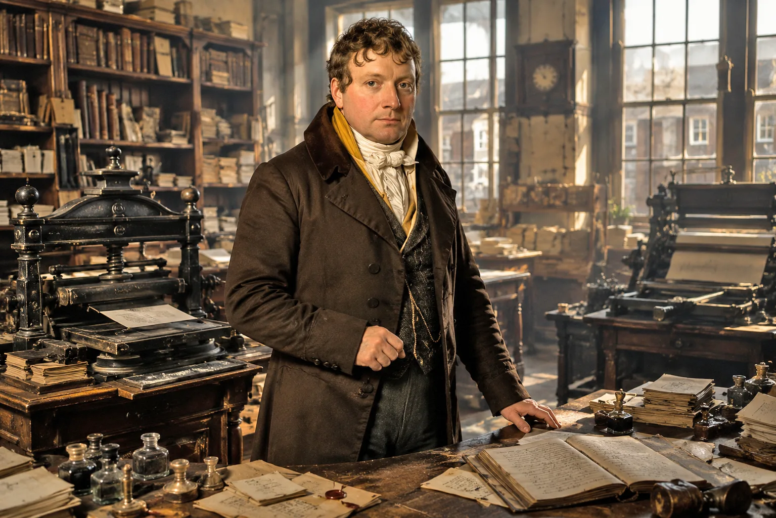 James Chalmers inside his Dundee printing works where he developed early adhesive stamp proposals