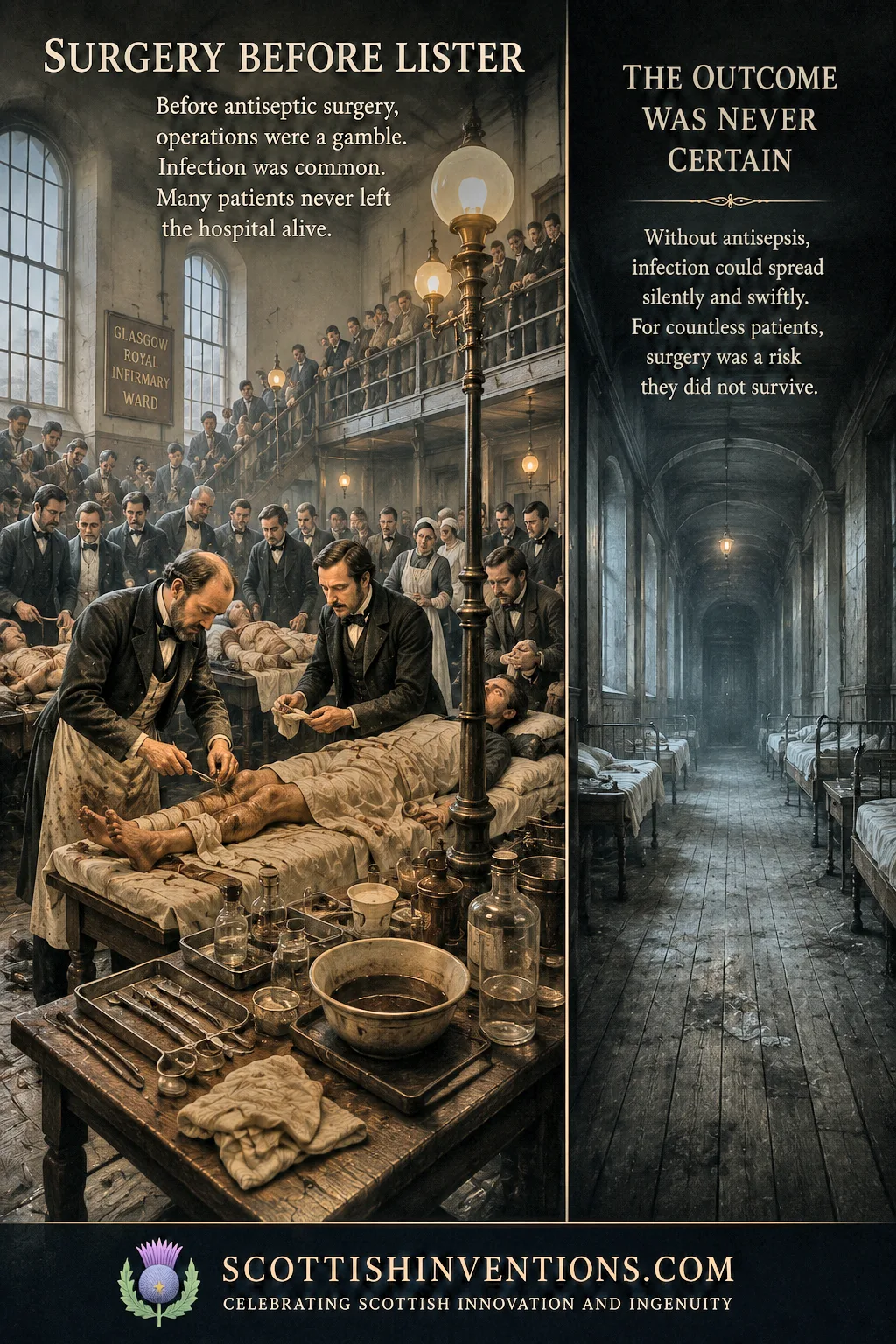 Victorian surgical ward before antiseptic surgery showing dangerous hospital conditions