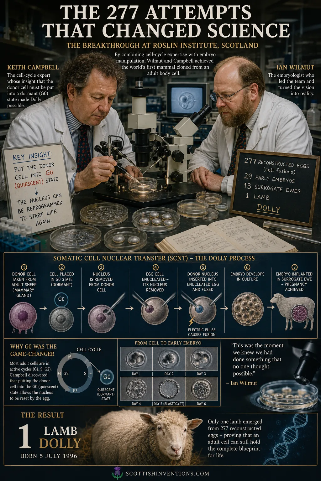 Keith Campbell and Ian Wilmut performing the cloning process that created Dolly