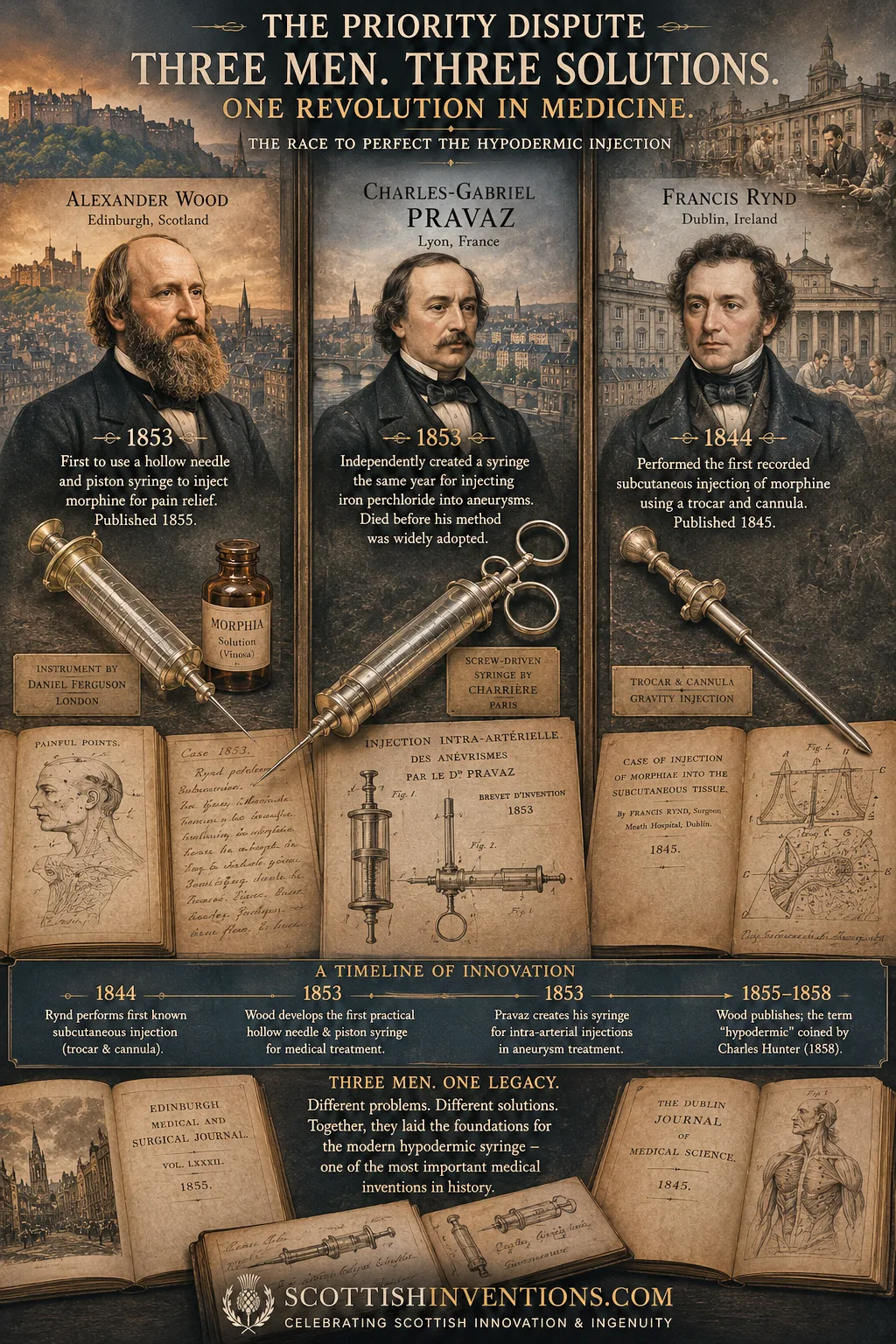 Comparison of Alexander Wood, Charles-Gabriel Pravaz and Francis Rynd in the development of the hypodermic syringe