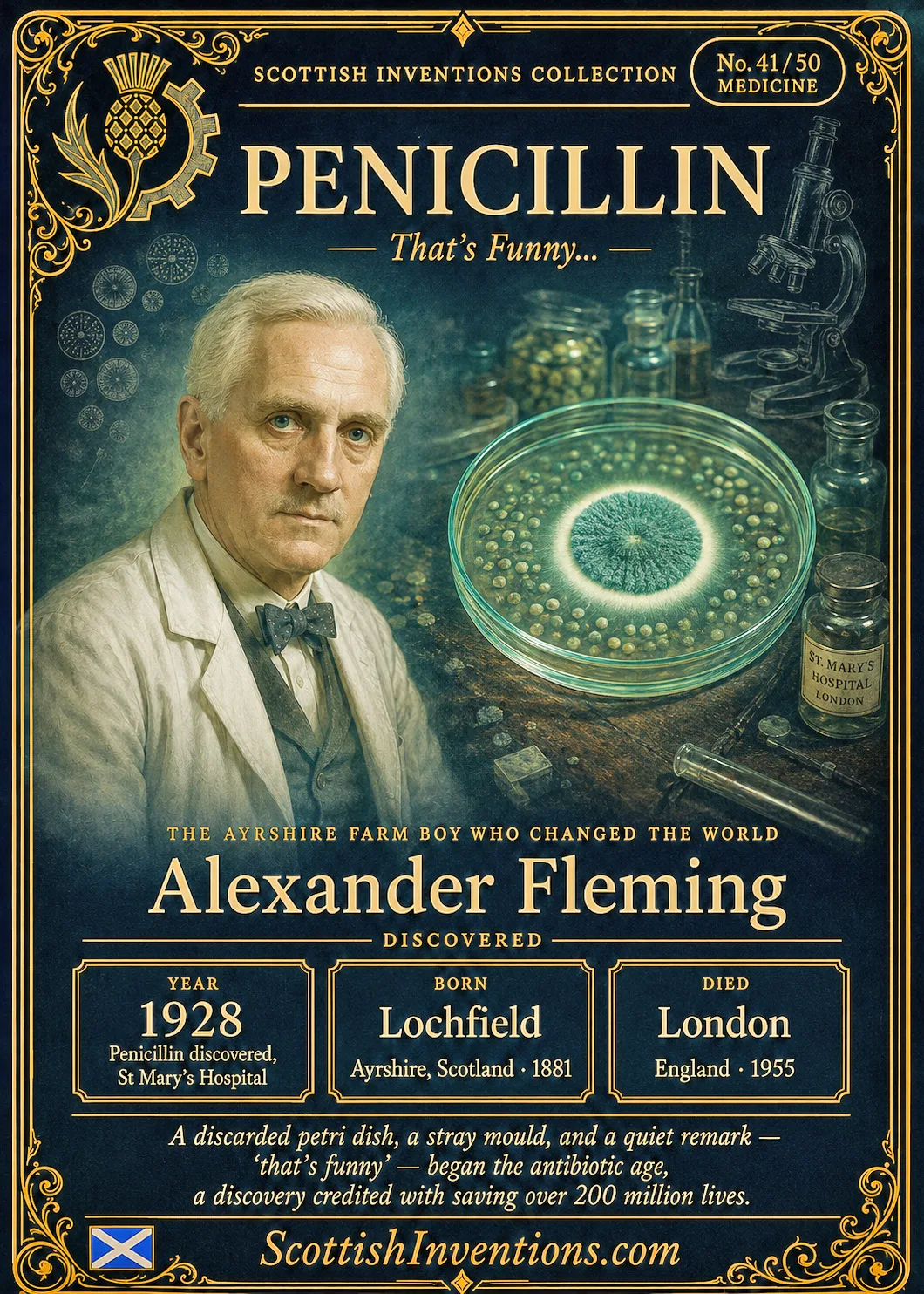 Discovery of Penicillin collectible card — Scottish discoveries Collection