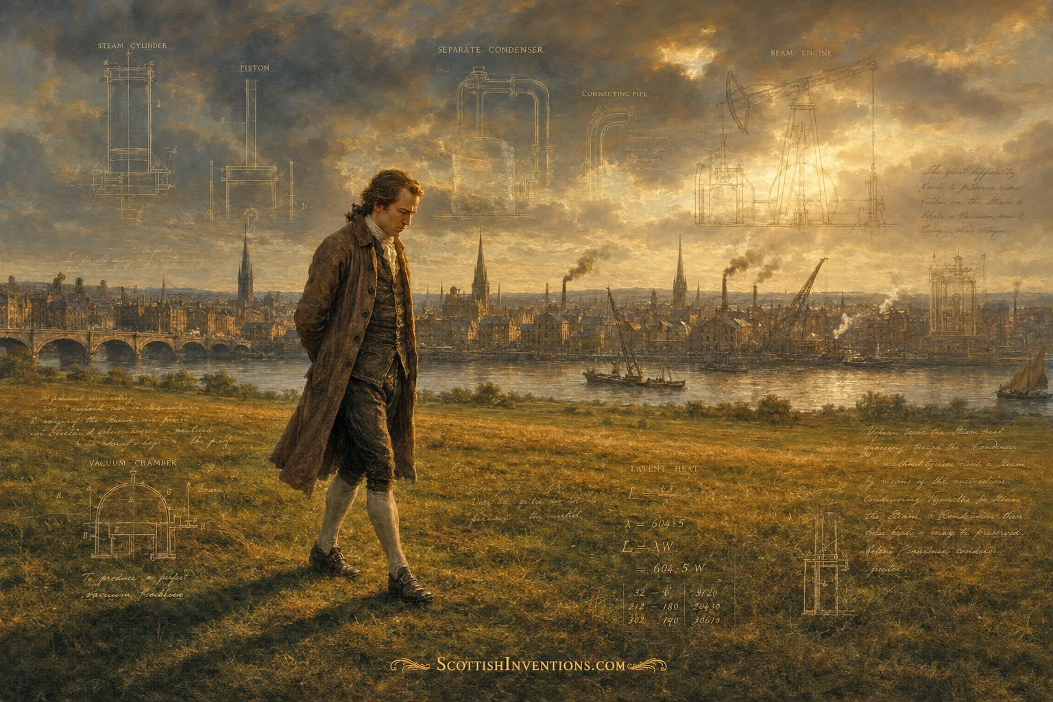 Glasgow Green, May 1765 James Watt walking across Glasgow Green conceiving the separate condenser in 1765