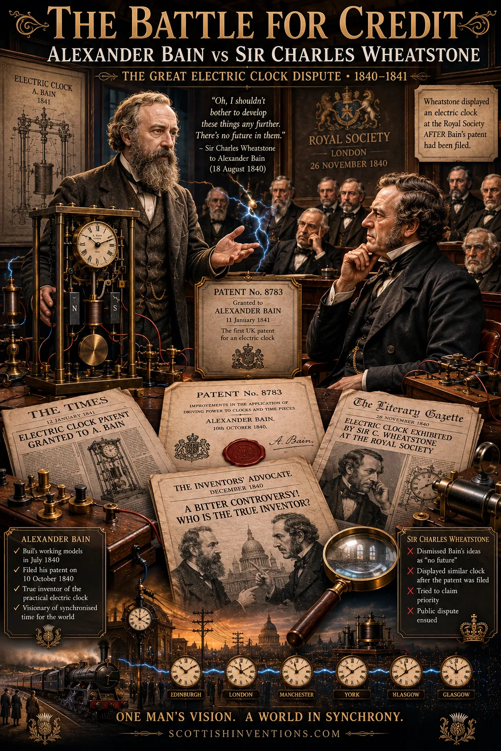 Alexander Bain and Charles Wheatstone involved in the electric clock patent dispute