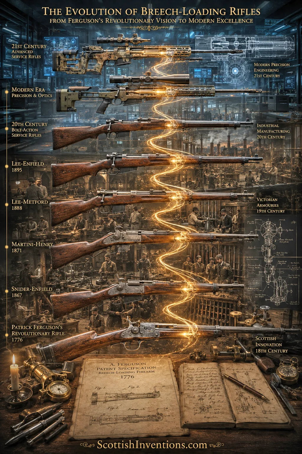 Evolution of breech-loading military rifles from Patrick Ferguson's 1776 invention to modern precision rifles