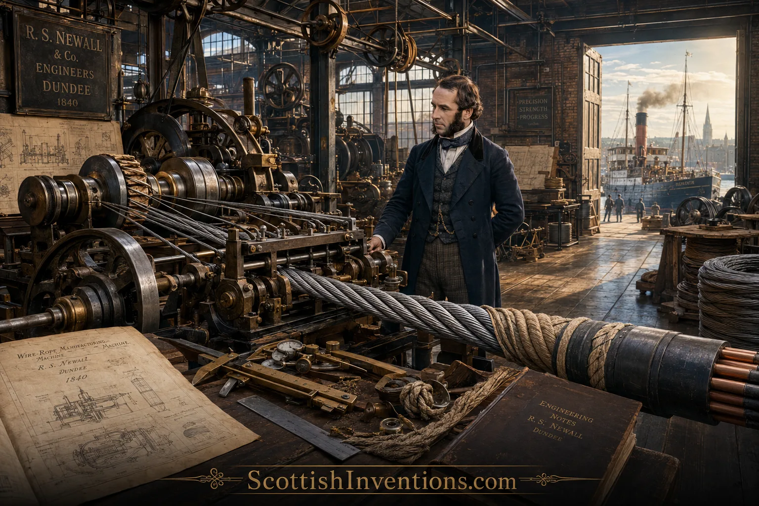 R.S. Newall & Co Wire Rope Factory Robert Stirling Newall supervising industrial wire rope production inside his Victorian engineering works.