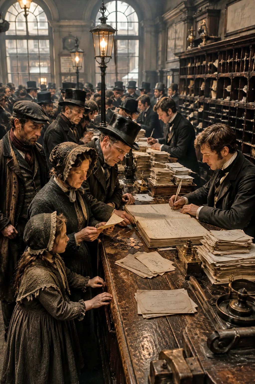 Busy Victorian General Post Office after introduction of the Uniform Penny Post