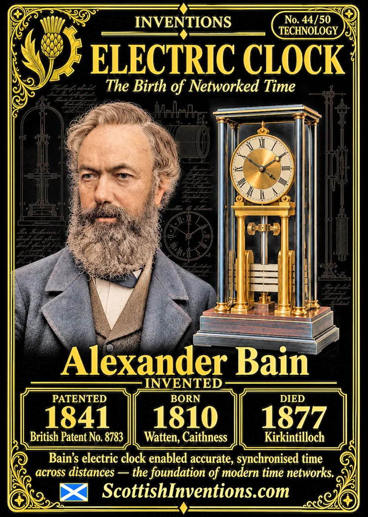 First Electric Clock collectible card — Scottish Inventions Collection
