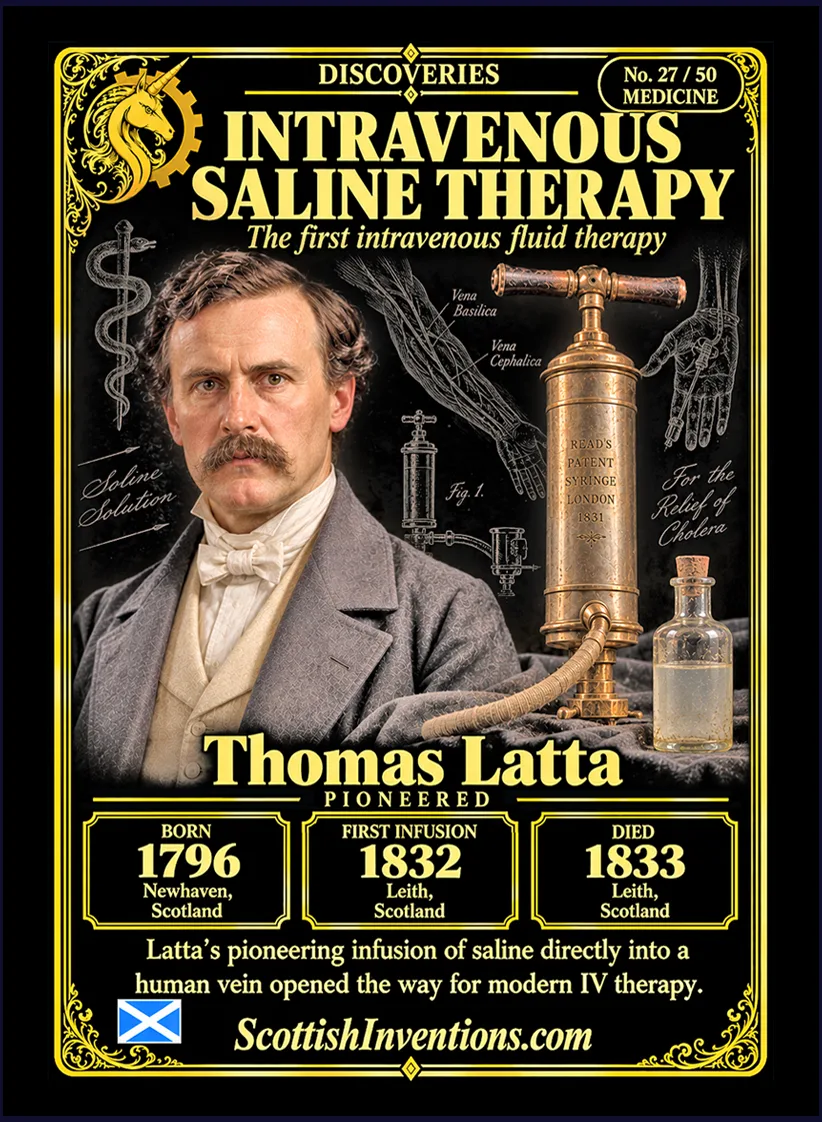IV Saline collectible card — Scottish discoveries Collection