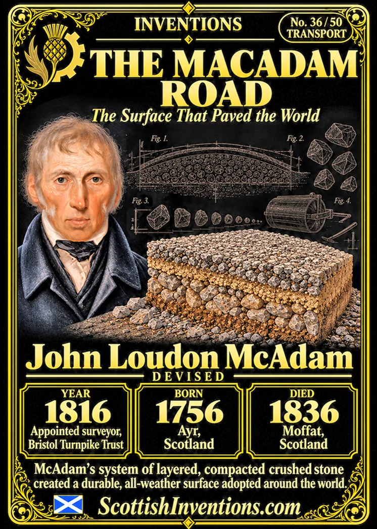 Macadamised Roads collectible card — Scottish Inventions Collection