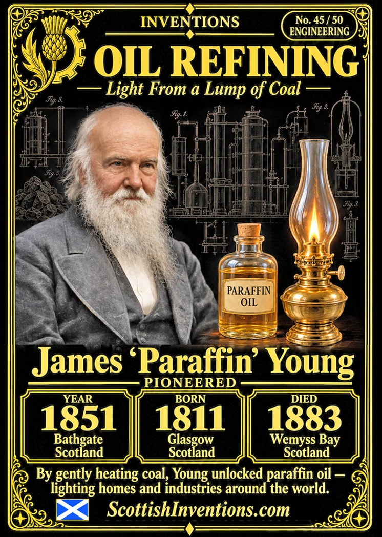 First Oil Refinery collectible card — Scottish Inventions Collection