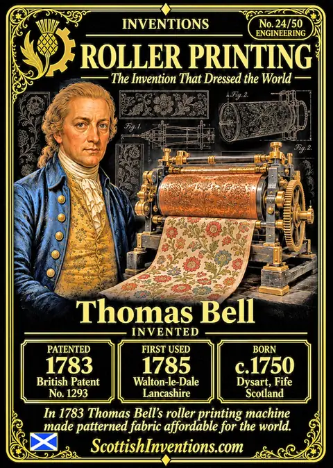 Roller Printing on Textiles collectible card — Scottish Inventions Collection