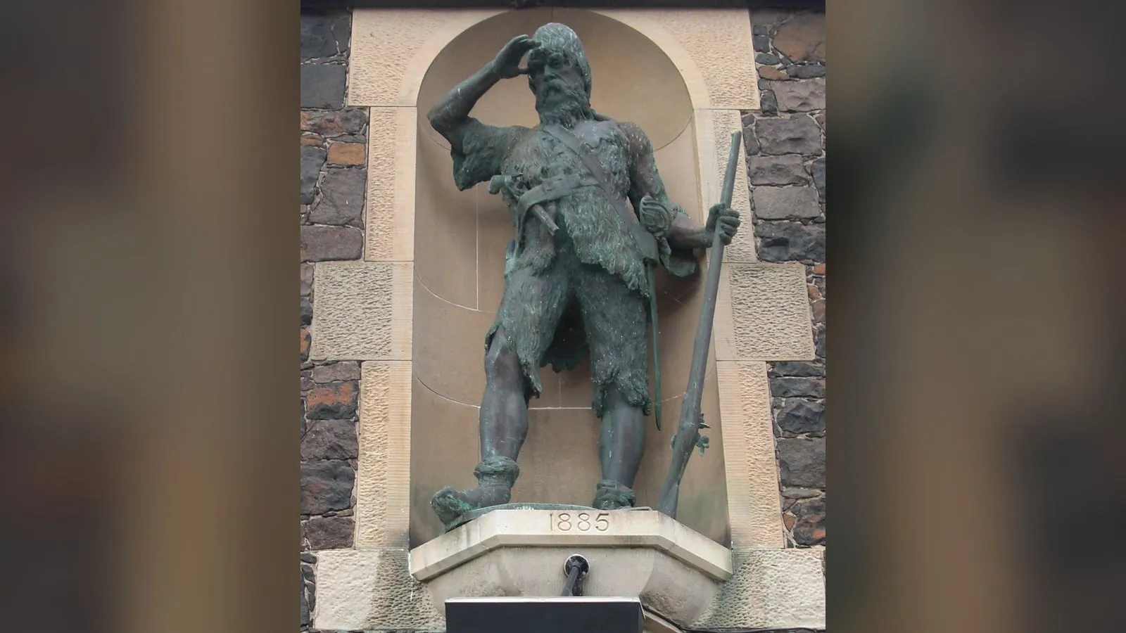 Statue of Alexander Selkirk at the site of his original house on Main Street, Lower Largo Fife, Scotland