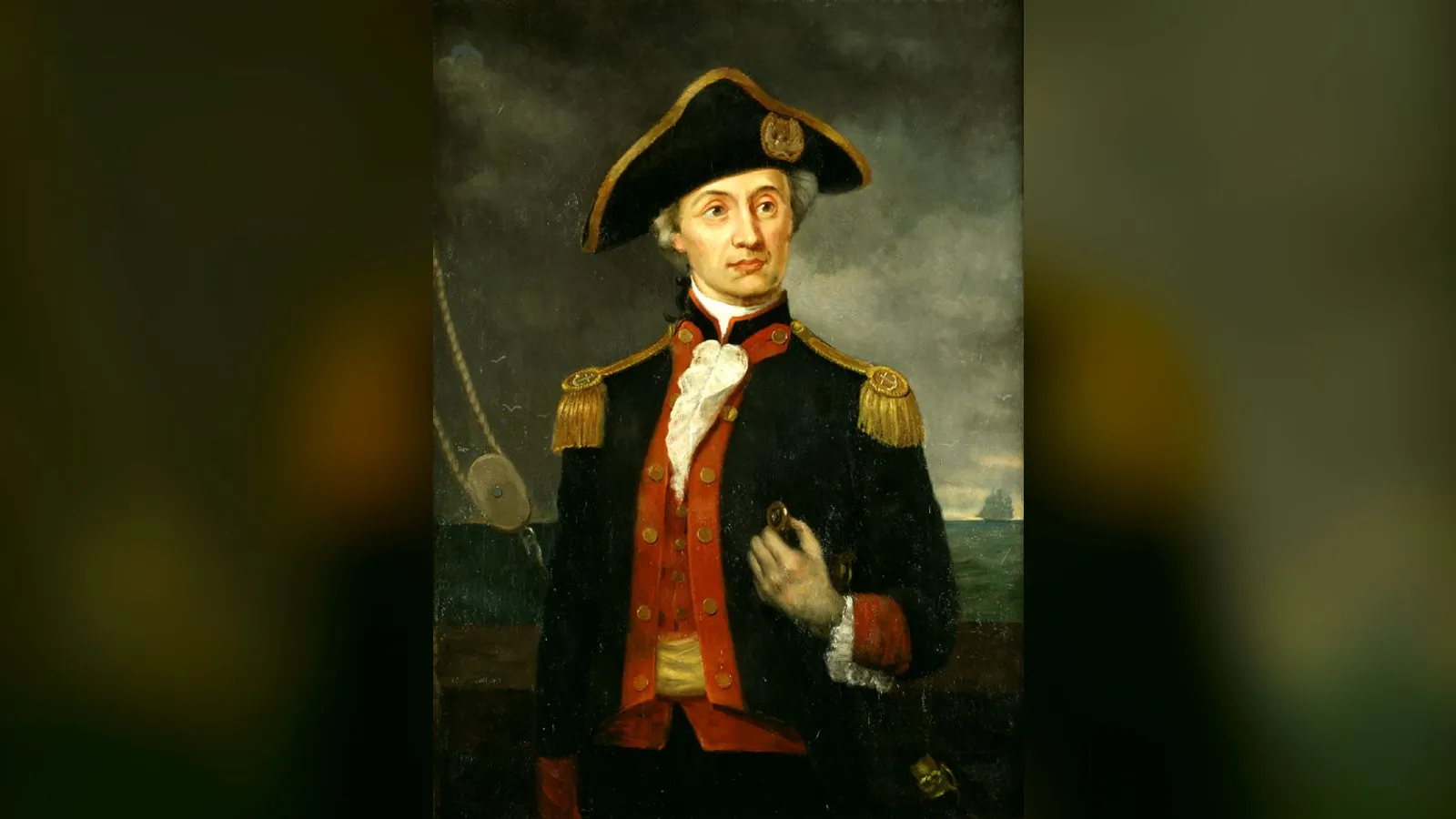 George Matthews based this image of naval hero John Paul Jones, painted about 1890, on a portrait by Charles Willson Peale. The older painting is part of the large Peale collection at Independence Nat